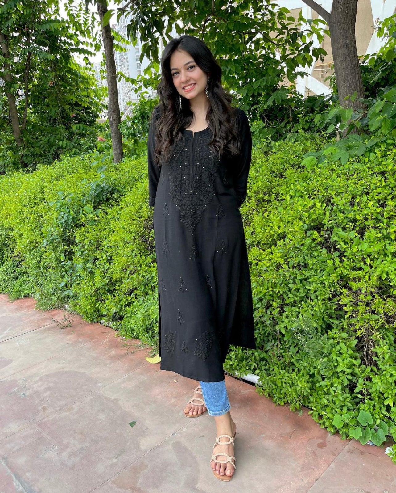 Anouki Black Rayon Long Kurta