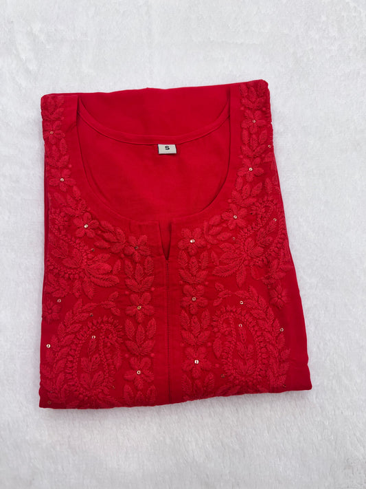 Mirha Red Rayon Sequin Embllished Long Kurta