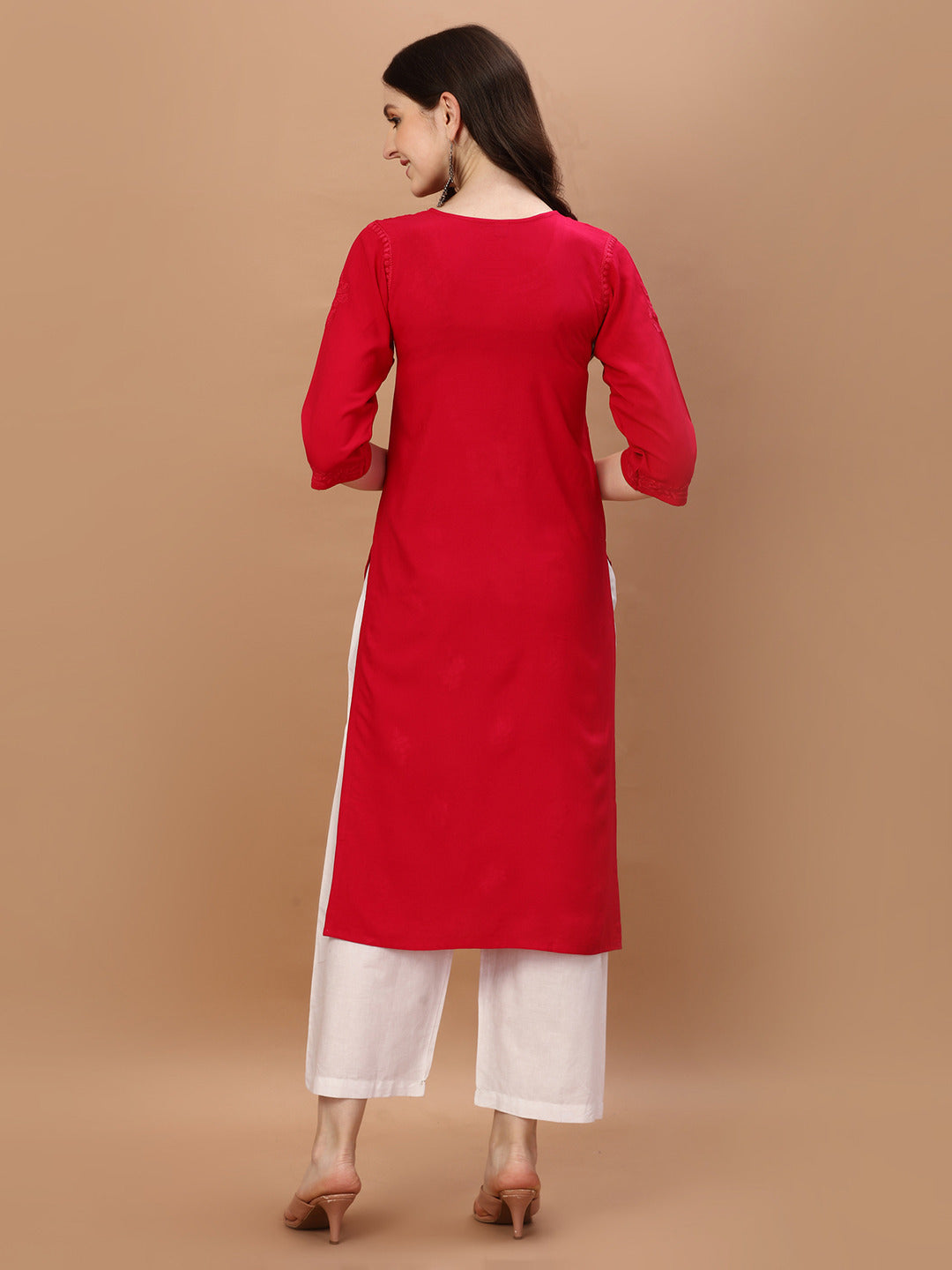 Anouki  Red Rayon Cotton Kurta