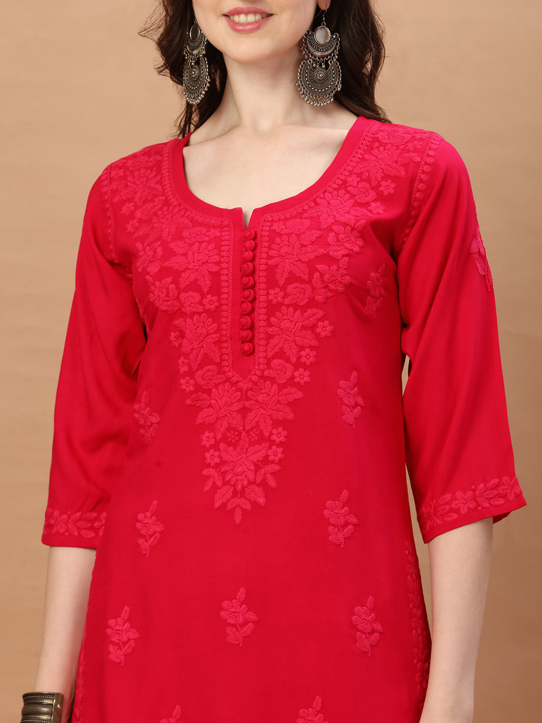 Anouki  Red Rayon Cotton Kurta