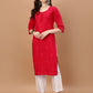 Anouki  Red Rayon Cotton Kurta