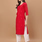 Anouki  Red Rayon Cotton Kurta