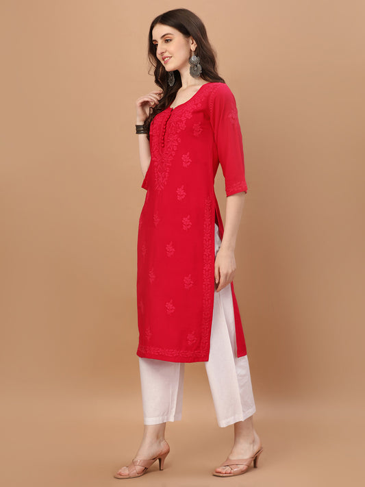 Anouki  Red Rayon Cotton Kurta