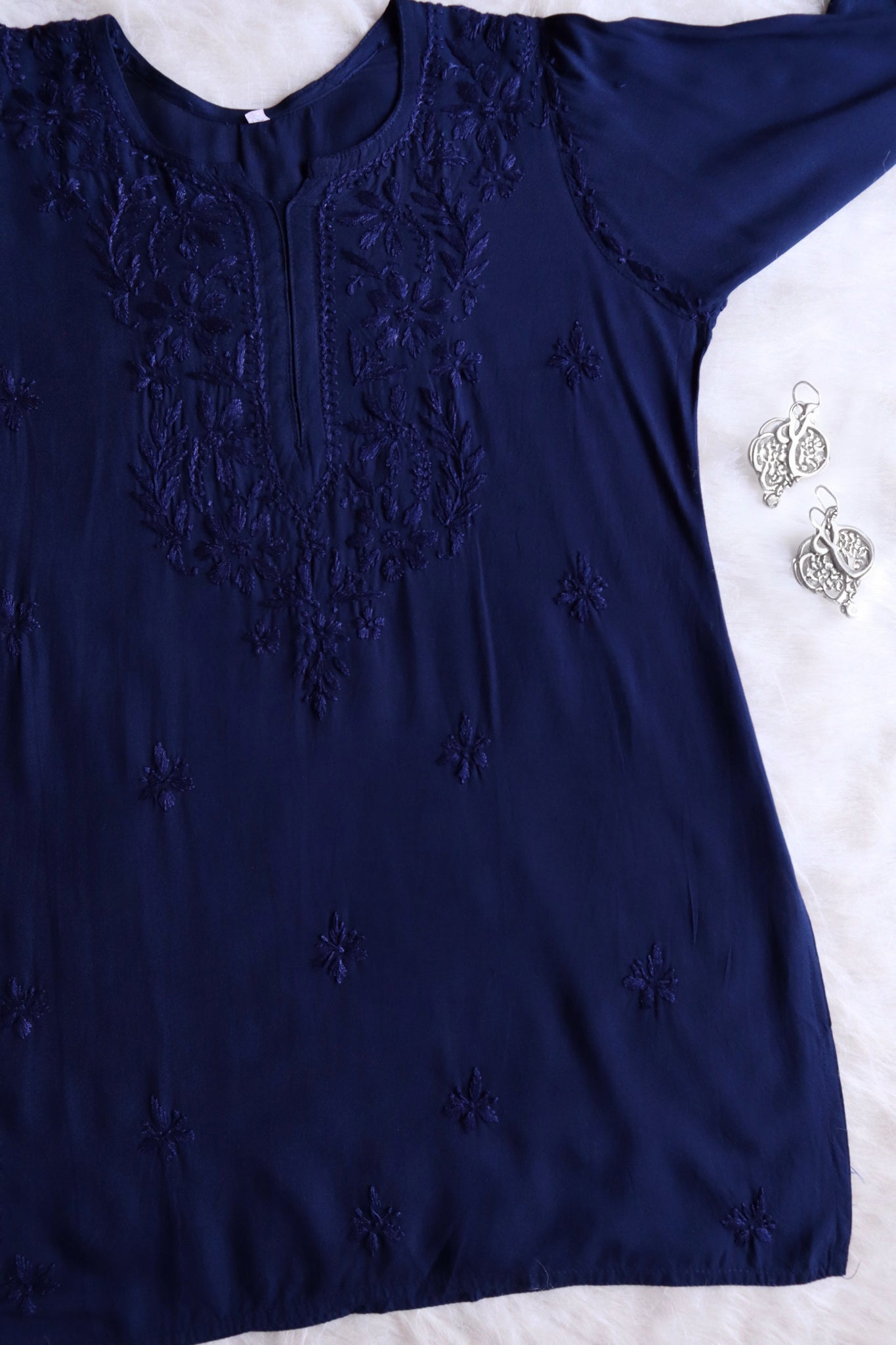 Kyara Navy Blue Short Rayon Kurta