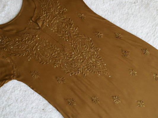 Mirha Golden Brown Rayon Sequin embllished long Kurta