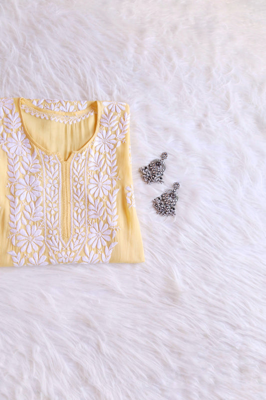 ZEENAT Pastel Yellow Long Rayon Kurta