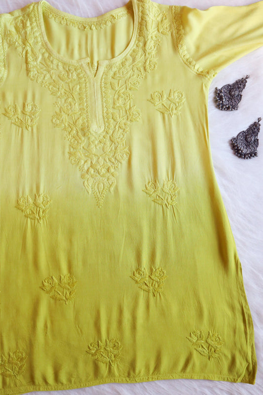 Gulab Lime Yellow Ombre Short Rayon Kurta