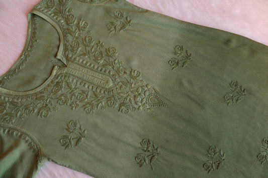 Gulab Moss Green Ombre Short Rayon Kurta