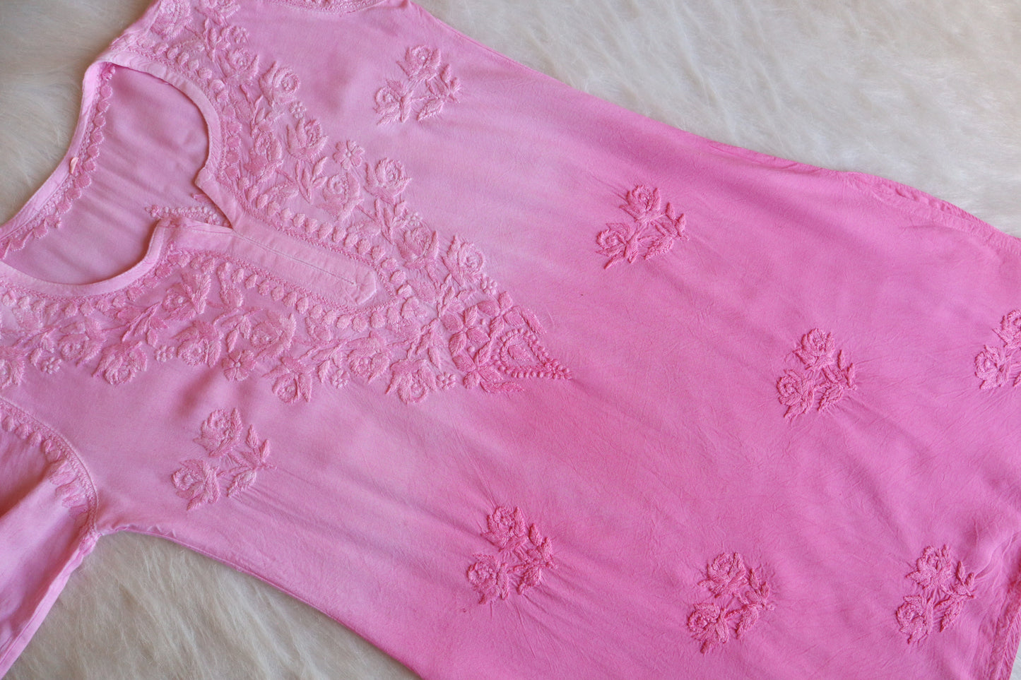 Gulab Baby Pink Ombre Short Rayon Kurta