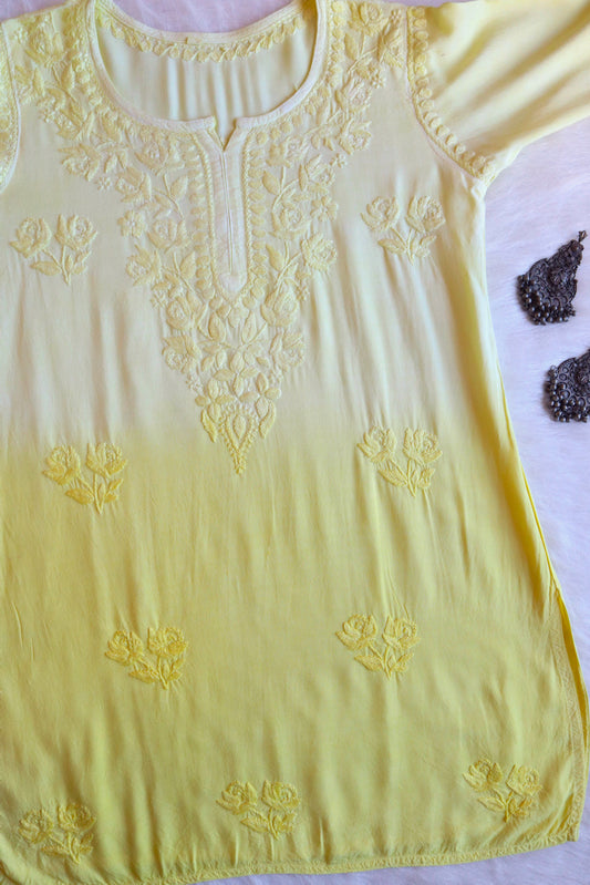 Gulab Pastel Yellow Ombre Short Rayon Kurta