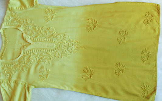 Gulab Lime Yellow Ombre Short Rayon Kurta