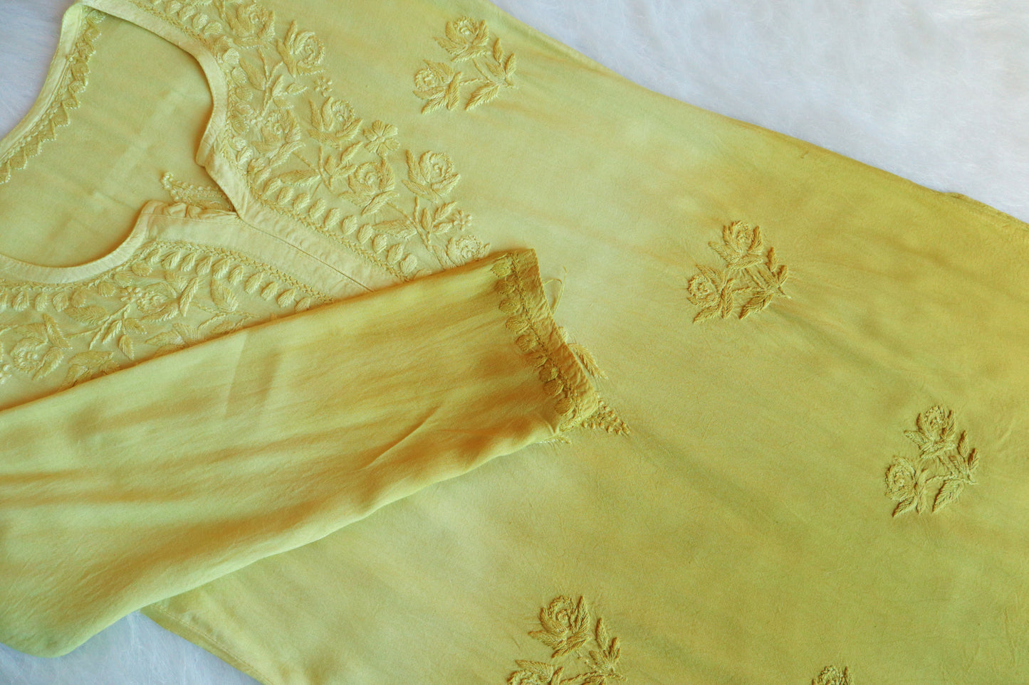 Gulab Lime Yellow Ombre Short Rayon Kurta