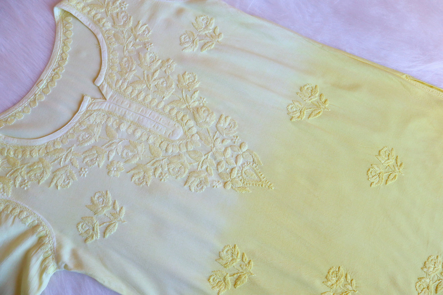 Gulab Pastel Yellow Ombre Short Rayon Kurta