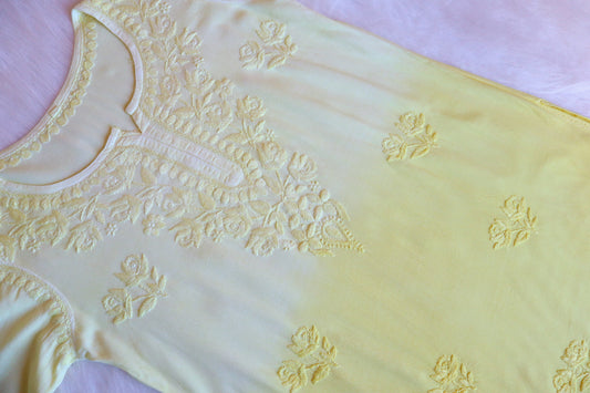 Gulab Pastel Yellow Ombre Short Rayon Kurta