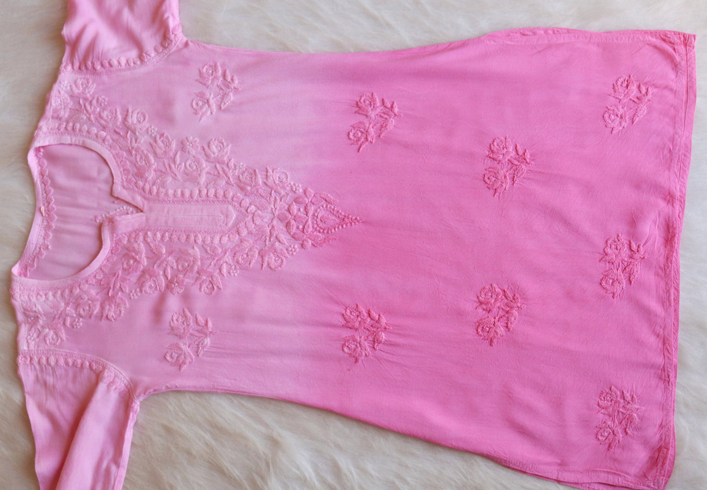 Gulab Baby Pink Ombre Short Rayon Kurta