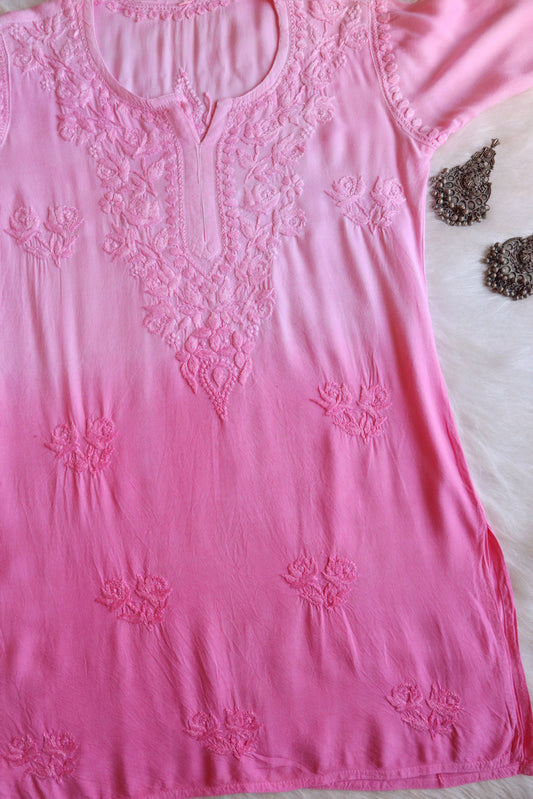 Gulab Baby Pink Ombre Short Rayon Kurta