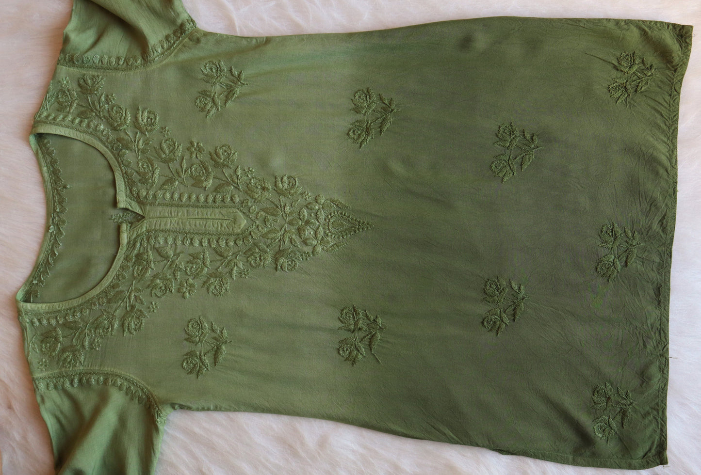 Gulab Moss Green Ombre Short Rayon Kurta