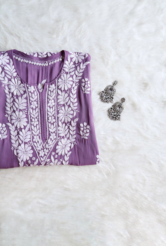 ZEENAT Dusty Purple Long Rayon Kurta