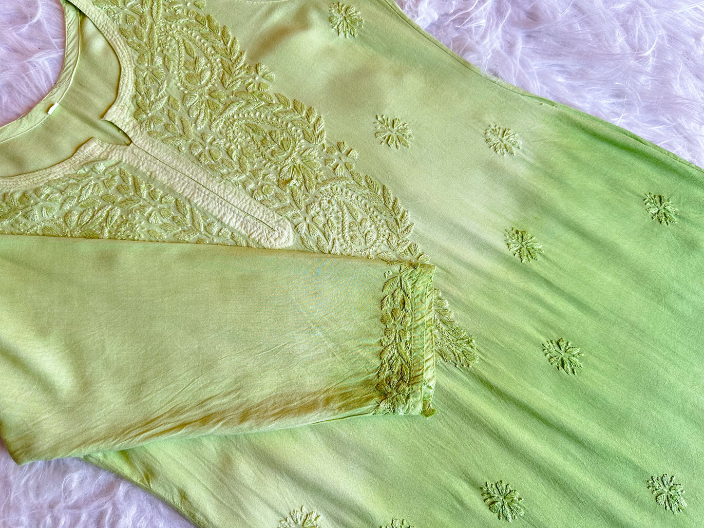 Navari Pastel Green Ombre Long Rayon Kurta