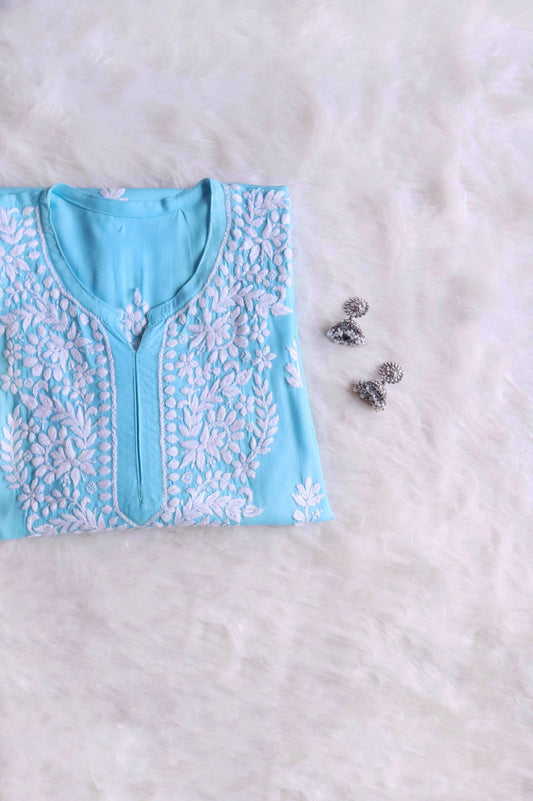 Sama Sky Blue Short Rayon Kurta