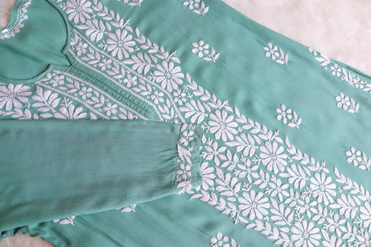 ZEENAT Sage Green Long Rayon Kurta