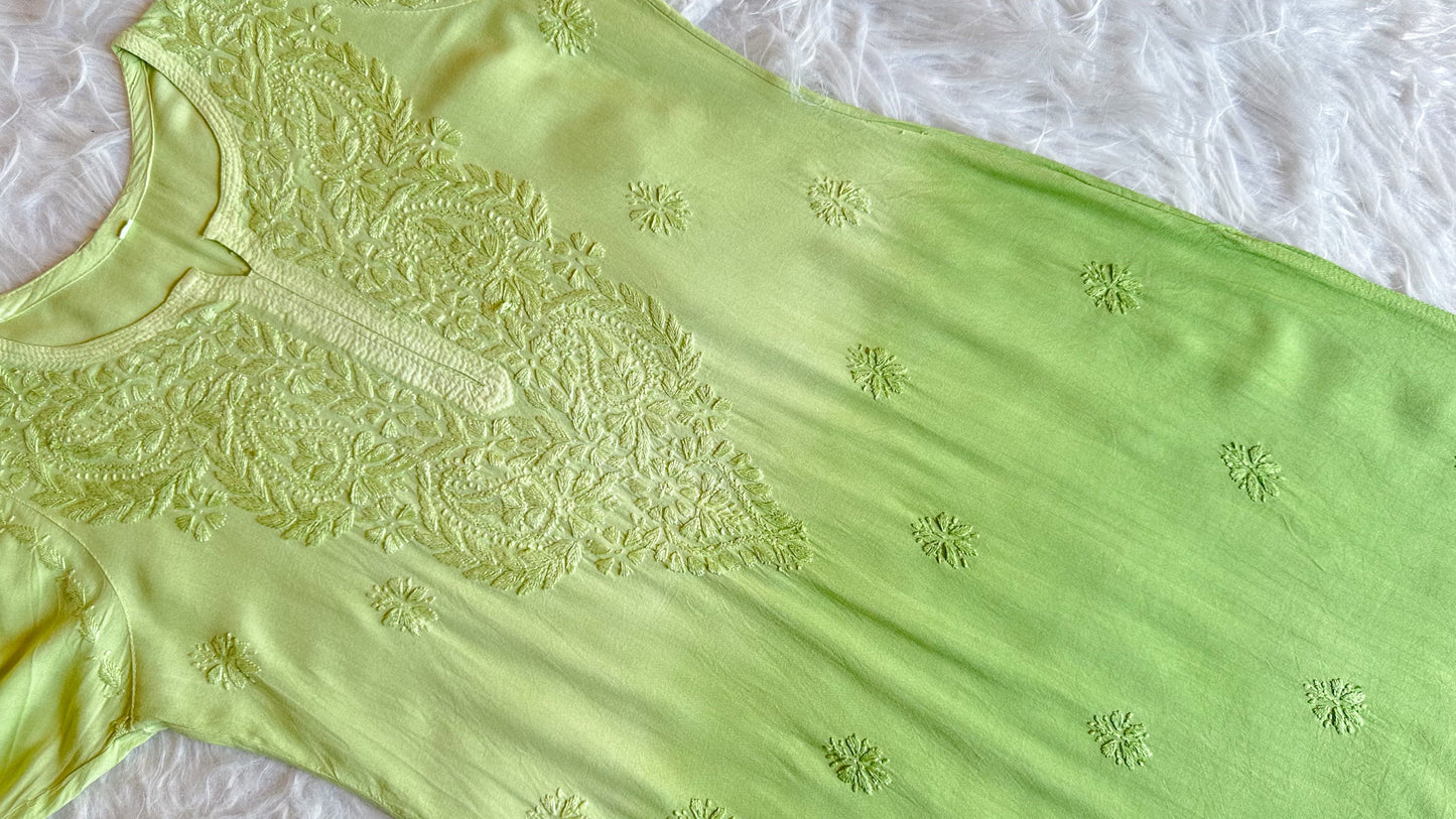 Navari Pastel Green Ombre Long Rayon Kurta